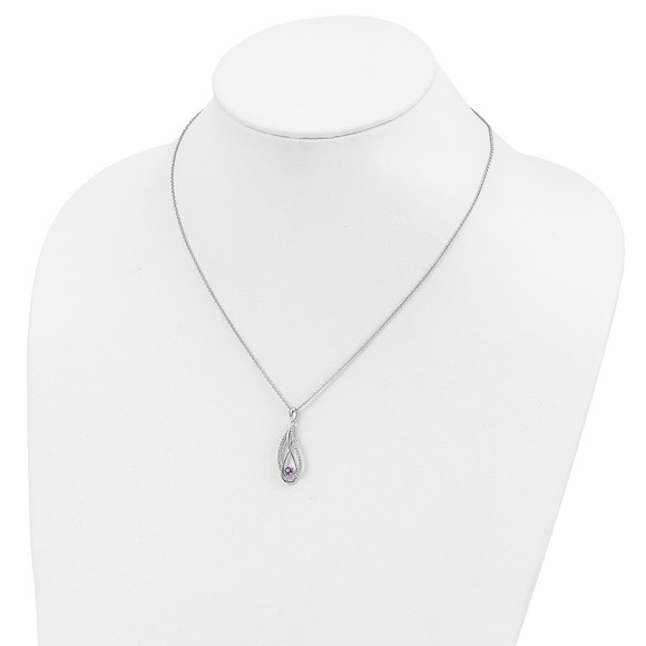 925 Sterling Silver Feb CZ Always in my Heart Birthstone 18in Necklace - Picture 4 of 6